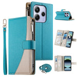 For Xiaomi Redmi Note 14 5G Case Zipper Wallet Color Splicing Leather Flip Phone Cover with Straps