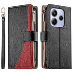 For Xiaomi Redmi Note 14 5G Case Zipper Wallet Color Splicing Leather Flip Phone Cover with Straps