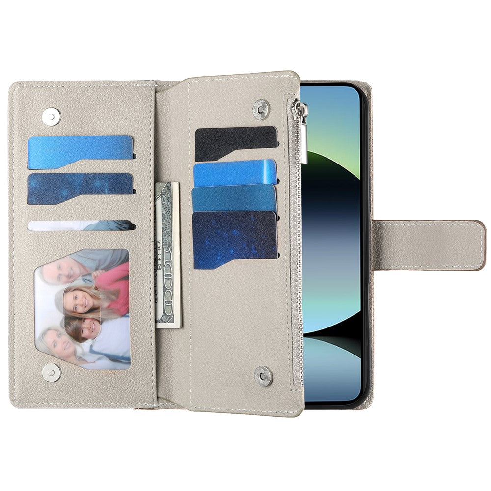 For Xiaomi Redmi Note 14 5G Case Zipper Wallet Color Splicing Leather Flip Phone Cover with Straps