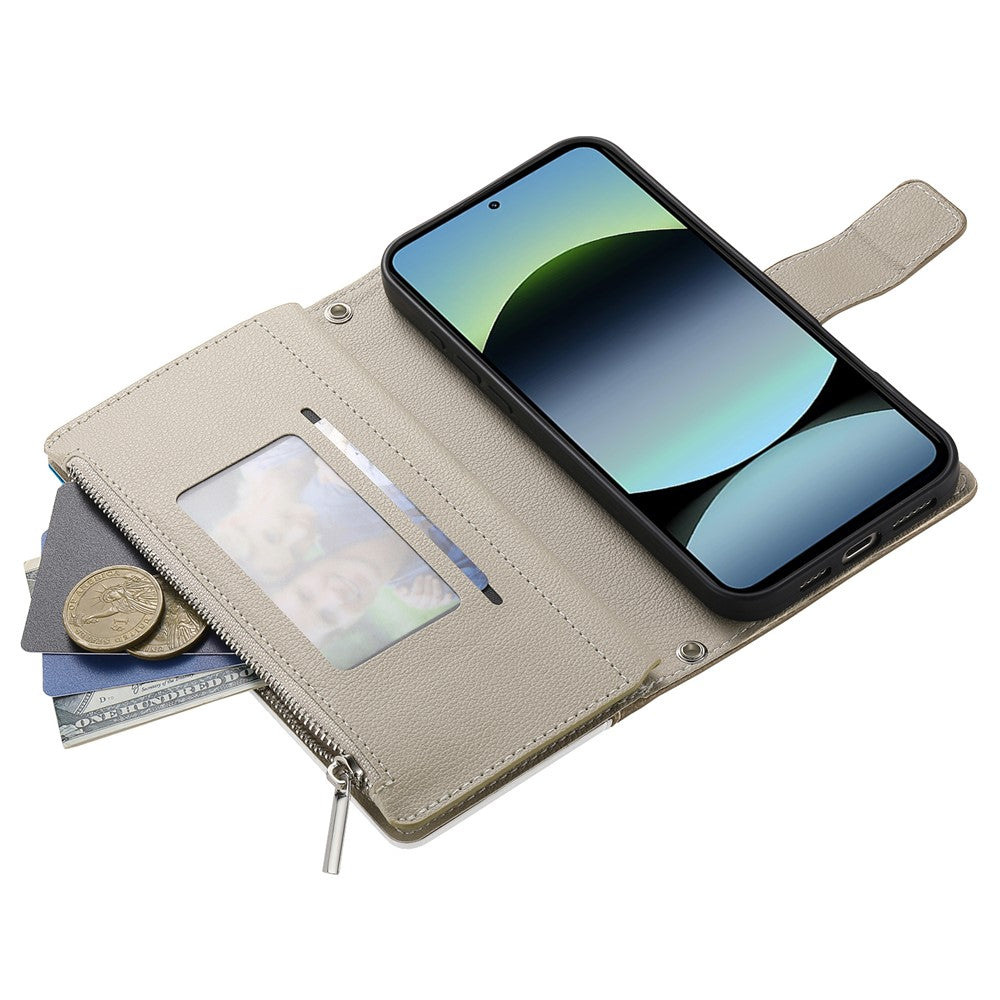 For Xiaomi Redmi Note 14 5G Case Zipper Wallet Color Splicing Leather Flip Phone Cover with Straps