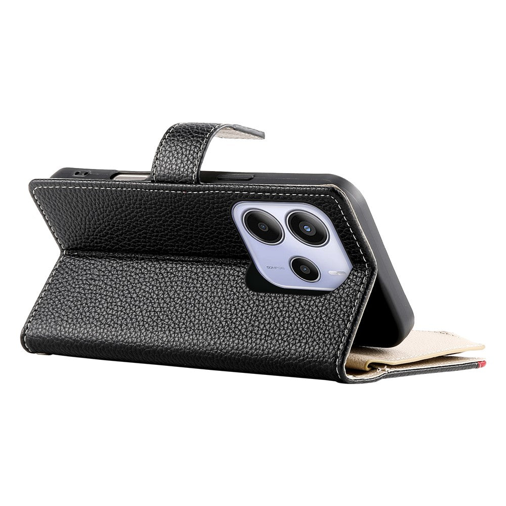 For Xiaomi Redmi Note 14 5G Case Zipper Wallet Color Splicing Leather Flip Phone Cover with Straps