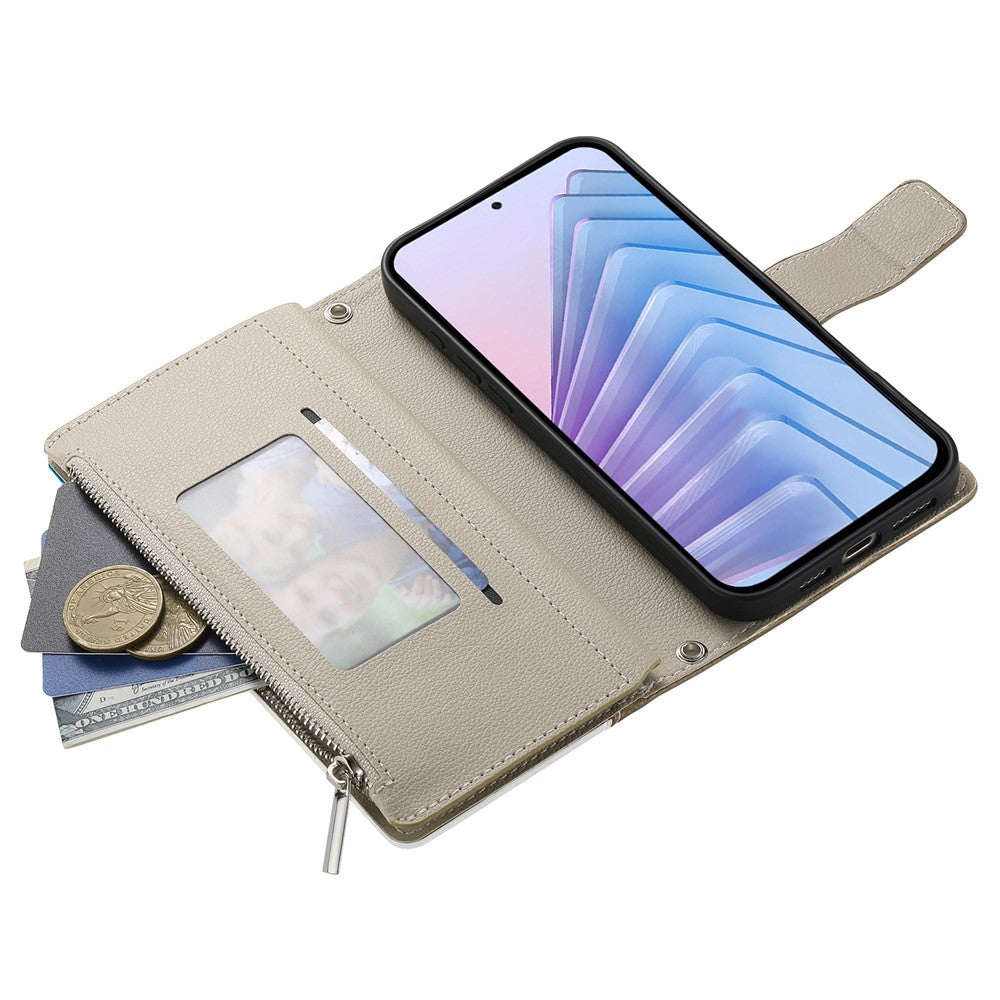 Xiaomi Redmi Note 14 Pro 5G-skal med dragkedja, plånbok, färgskarvning, läder, flip-fodral med remmar