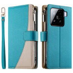 For Xiaomi 15 Case Zipper Wallet Color Splicing Leather Flip Phone Cover with Straps