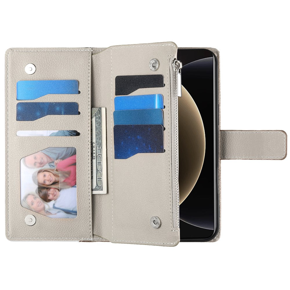 For Xiaomi 15 Case Zipper Wallet Color Splicing Leather Flip Phone Cover with Straps