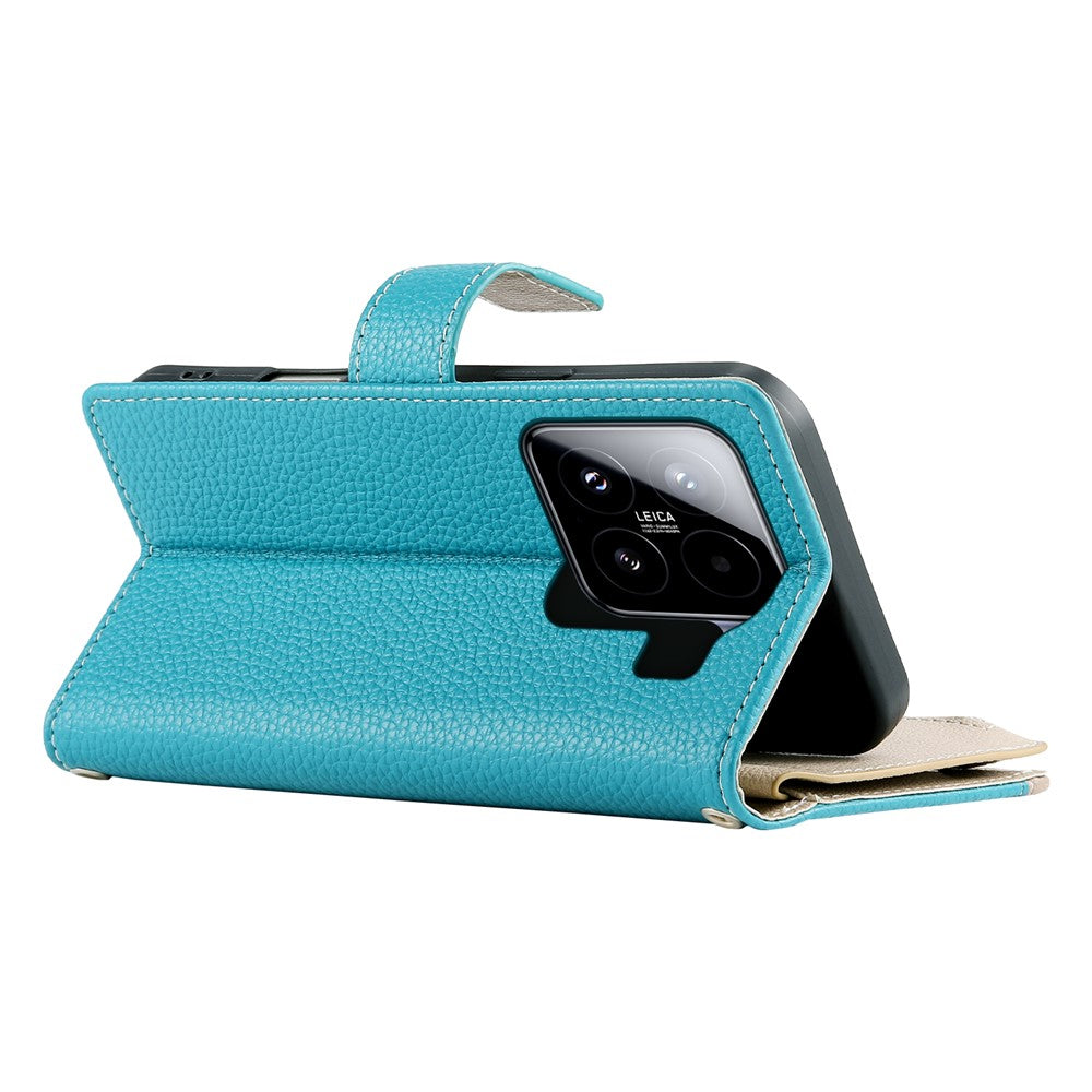 For Xiaomi 15 Case Zipper Wallet Color Splicing Leather Flip Phone Cover with Straps