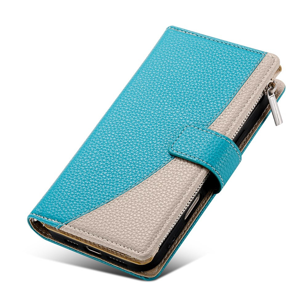 For Xiaomi 15 Case Zipper Wallet Color Splicing Leather Flip Phone Cover with Straps