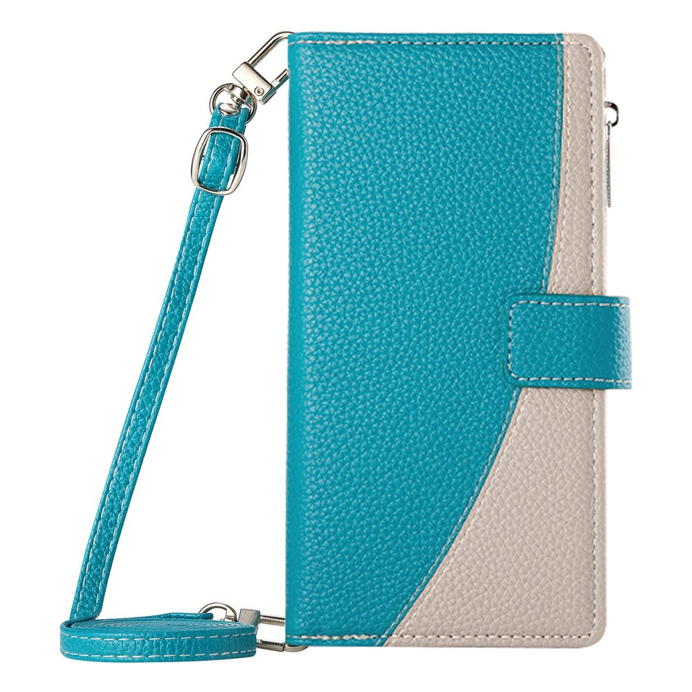 For Xiaomi 15 Case Zipper Wallet Color Splicing Leather Flip Phone Cover with Straps