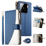 For Xiaomi 15 Case Zipper Wallet Color Splicing Leather Flip Phone Cover with Straps