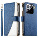 For Xiaomi 15 Pro Case Zipper Wallet Color Splicing Leather Flip Phone Cover with Straps