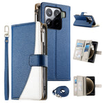 For Xiaomi 15 Pro Case Zipper Wallet Color Splicing Leather Flip Phone Cover with Straps
