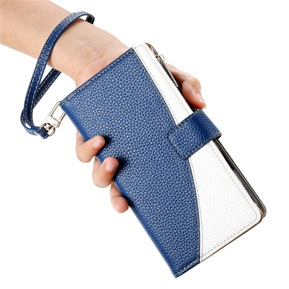 For Xiaomi 15 Pro Case Zipper Wallet Color Splicing Leather Flip Phone Cover with Straps