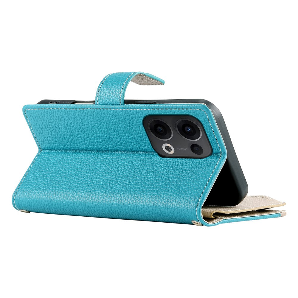 Oppo Reno13 5G (Global) Fodral Dragkedja Plånbok Färgskarvning Läder Flip mobilskal med Remmar