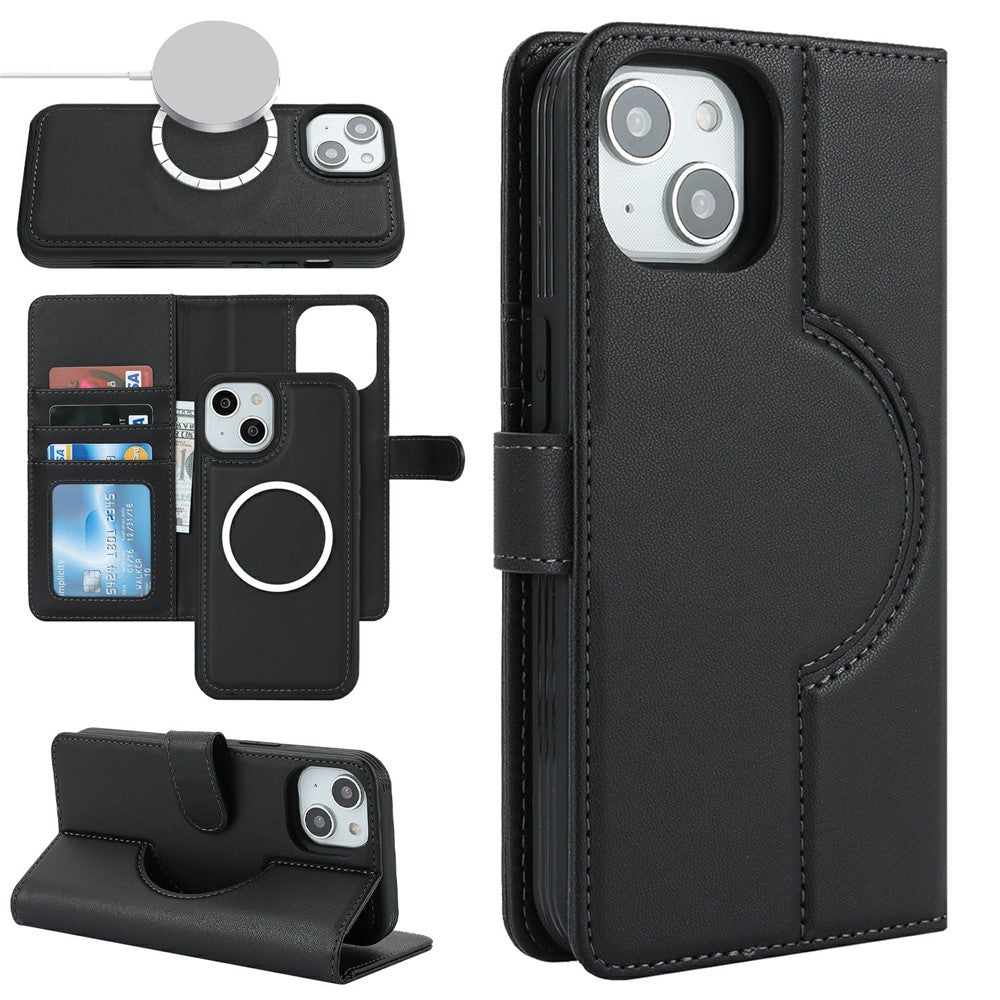 Til iPhone 15 Plus / 14 Plus Cover med kortholder Kompatibel med MagSafe Anti-Drop Aftageligt Telefoncover i PU-læder