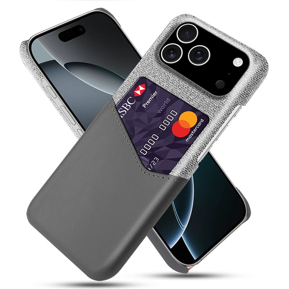 For iPhone 18 Pro / 17 Pro Case PU Leather Cloth Texture Hard PC Phone Cover with Card Holder