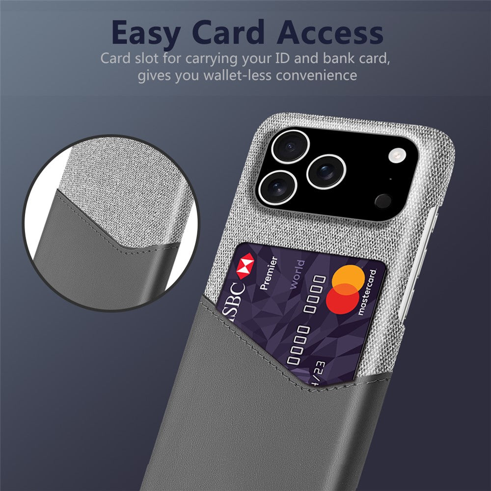 For iPhone 18 Pro / 17 Pro Case PU Leather Cloth Texture Hard PC Phone Cover with Card Holder