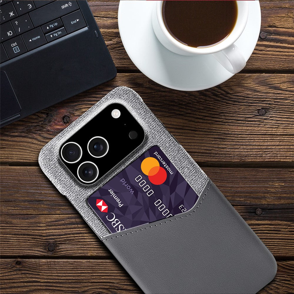For iPhone 18 Pro / 17 Pro Case PU Leather Cloth Texture Hard PC Phone Cover with Card Holder
