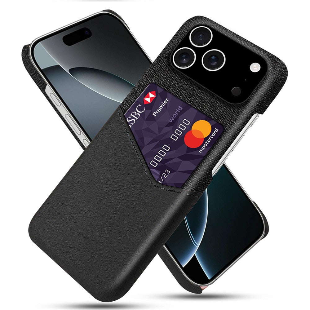 For iPhone 18 Pro / 17 Pro Case PU Leather Cloth Texture Hard PC Phone Cover with Card Holder