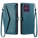 For Motorola Edge 60 Pro 5G Leather Case with Wrist Strap Wallet Stand Phone Cover