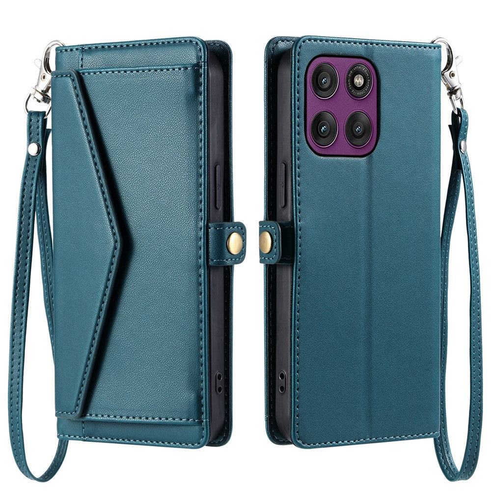 For Motorola Edge 60 Pro 5G Leather Case with Wrist Strap Wallet Stand Phone Cover