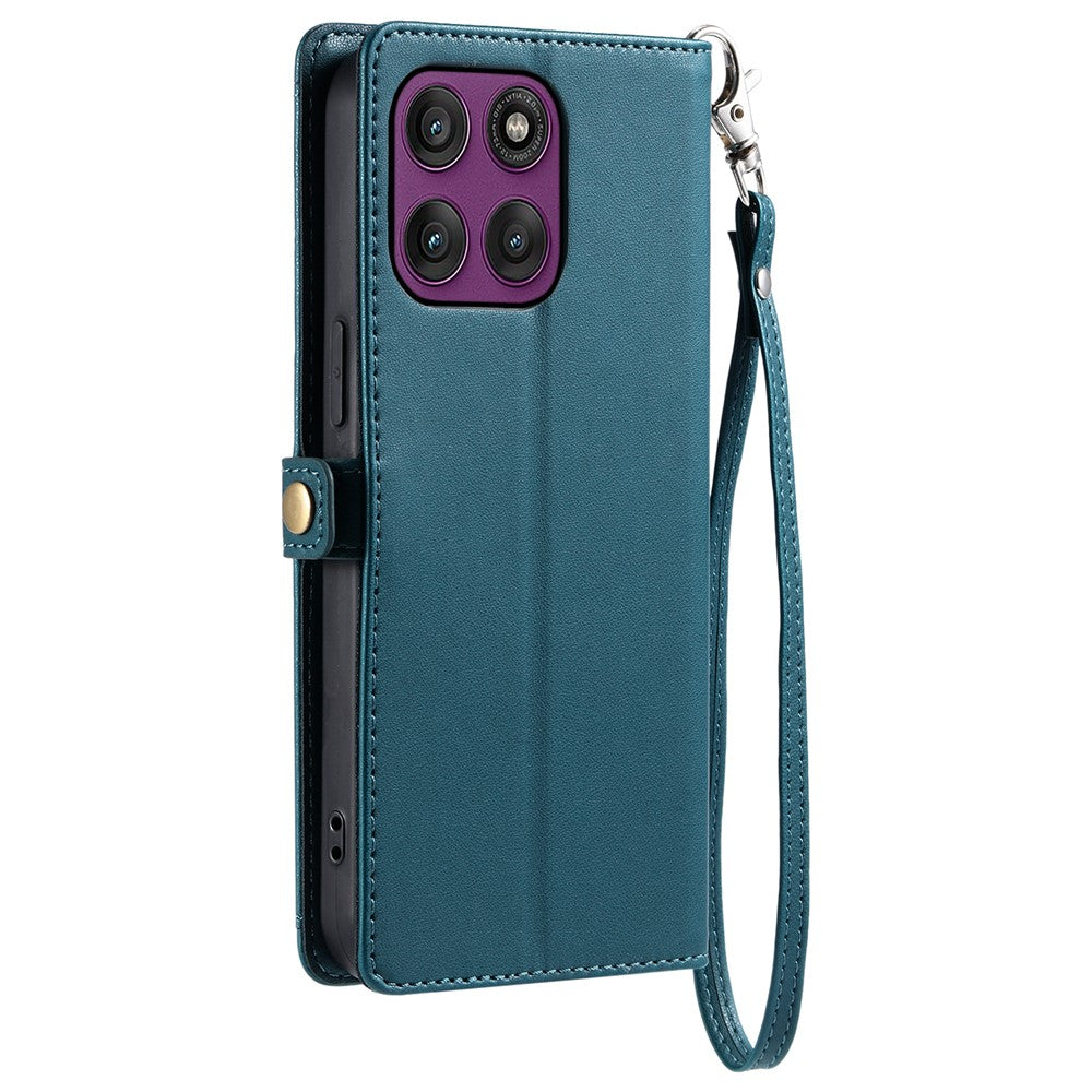 For Motorola Edge 60 Pro 5G Leather Case with Wrist Strap Wallet Stand Phone Cover