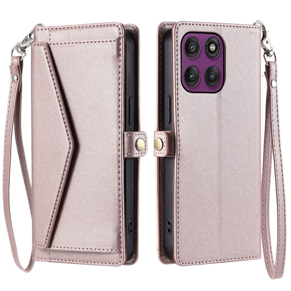 For Motorola Edge 60 Pro 5G Leather Case with Wrist Strap Wallet Stand Phone Cover
