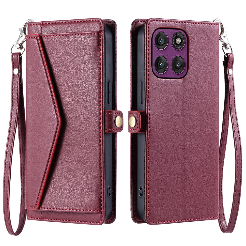 For Motorola Edge 60 Pro 5G Leather Case with Wrist Strap Wallet Stand Phone Cover