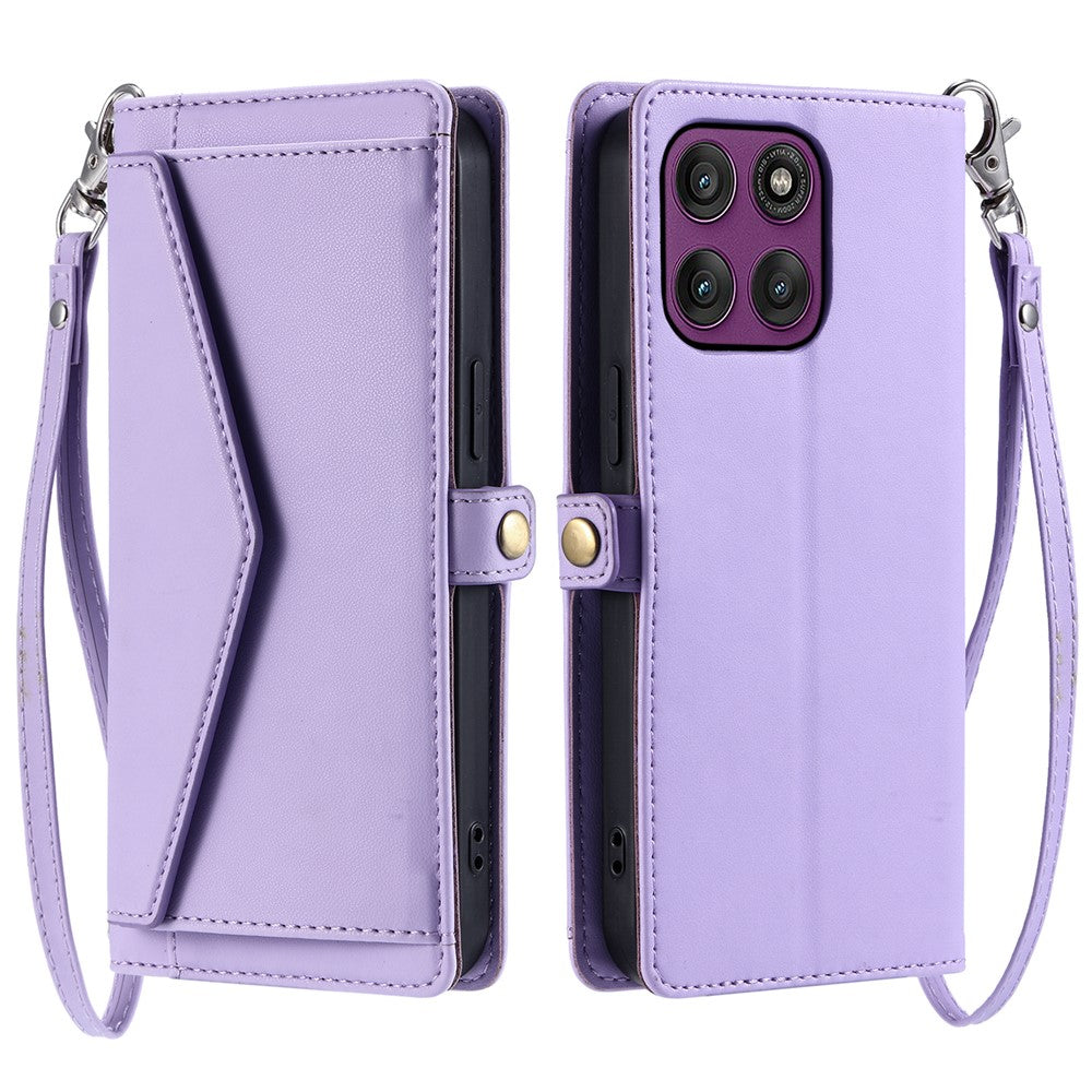 For Motorola Edge 60 Pro 5G Leather Case with Wrist Strap Wallet Stand Phone Cover