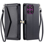 For Motorola Edge 60 Pro 5G Leather Case with Wrist Strap Wallet Stand Phone Cover