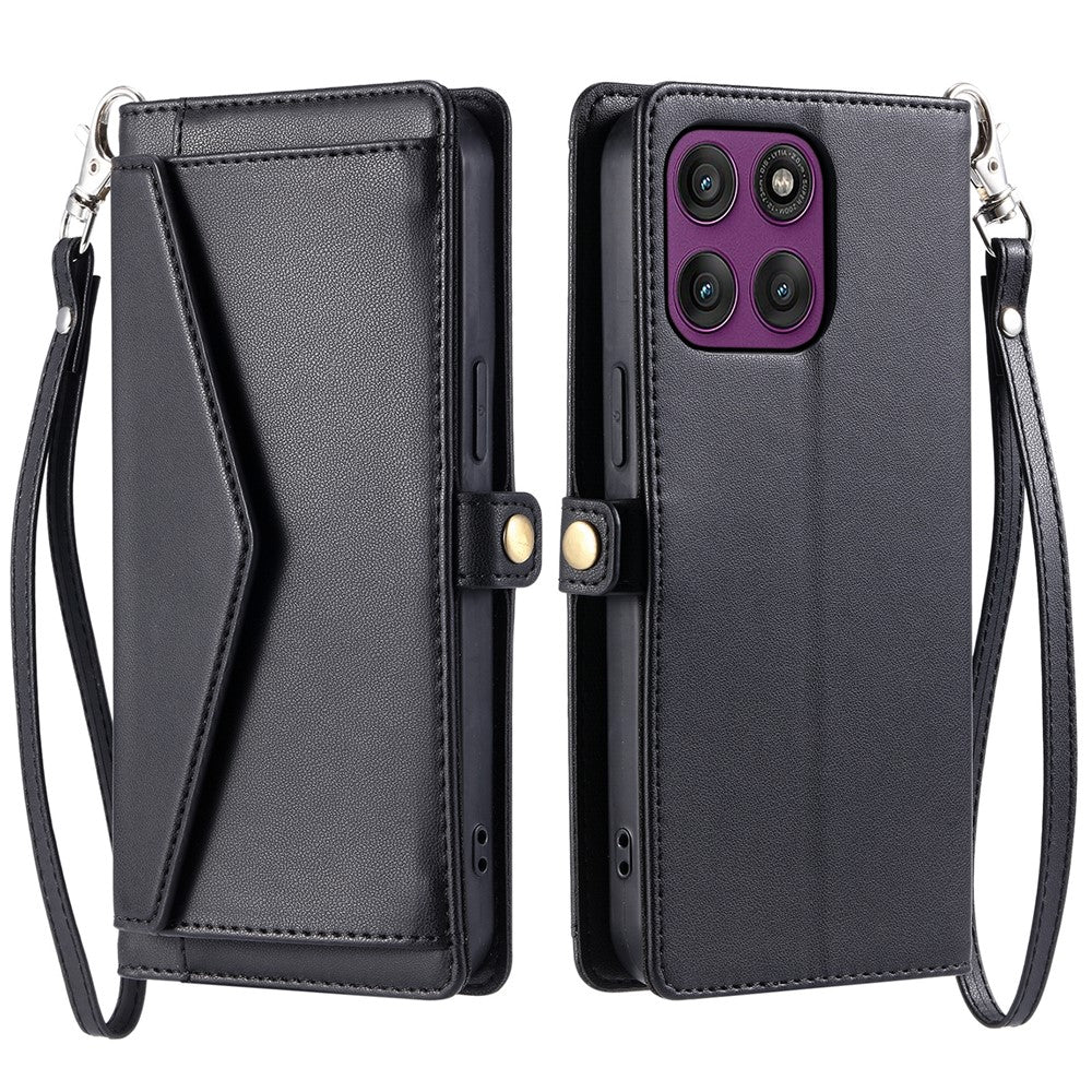 For Motorola Edge 60 Pro 5G Leather Case with Wrist Strap Wallet Stand Phone Cover