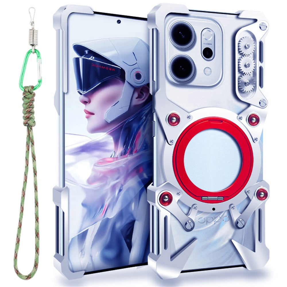 Oppo Reno14 Pro 5G (Global) bumpercover med støtteben af aluminiumslegering, magnetisk mobilcover med håndledsrem