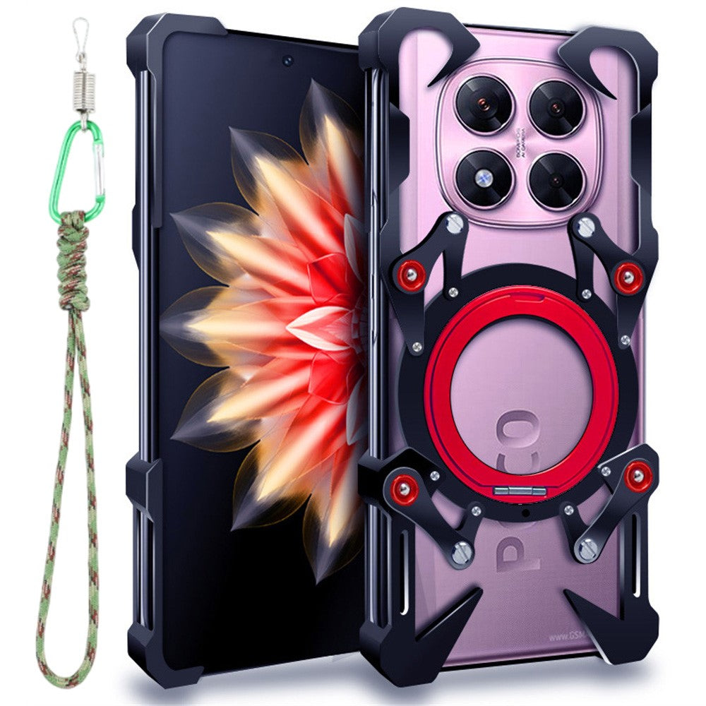 For Xiaomi Poco X7 5G / Redmi Note 14 Pro 5G Bumper Case Kickstand Aluminum Alloy Magnetic Phone Cover with Wrist Strap