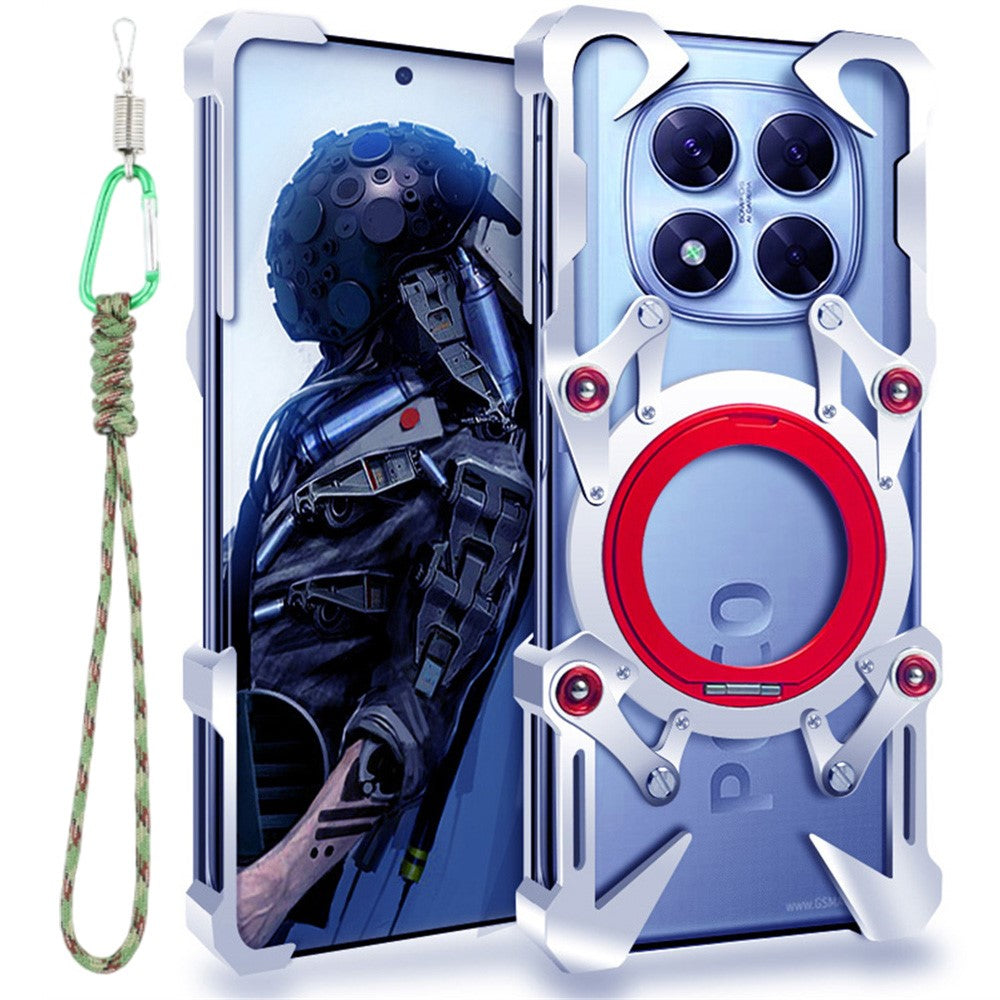 For Xiaomi Poco X7 5G / Redmi Note 14 Pro 5G Bumper Case Kickstand Aluminum Alloy Magnetic Phone Cover with Wrist Strap