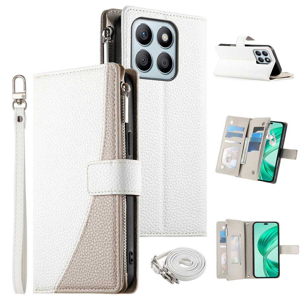 For Honor X8b 4G Cover Lynlås Pung Farve Splejsning Læder Flip Telefoncover med Remme