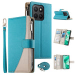 For Honor X8c 4G Case Zipper Wallet Color Splicing Leather Flip Phone Cover with Straps