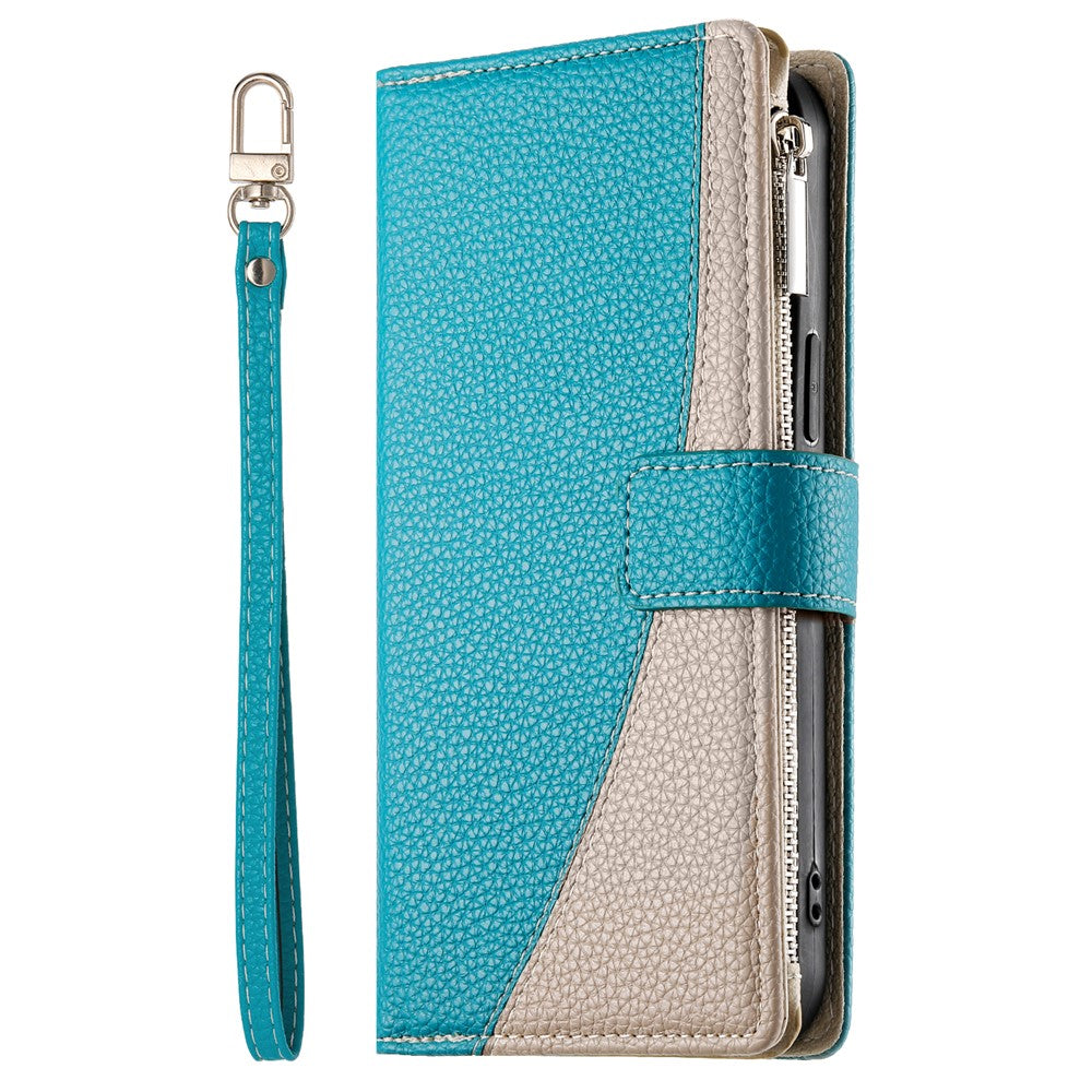 For Honor X8c 4G Case Zipper Wallet Color Splicing Leather Flip Phone Cover with Straps