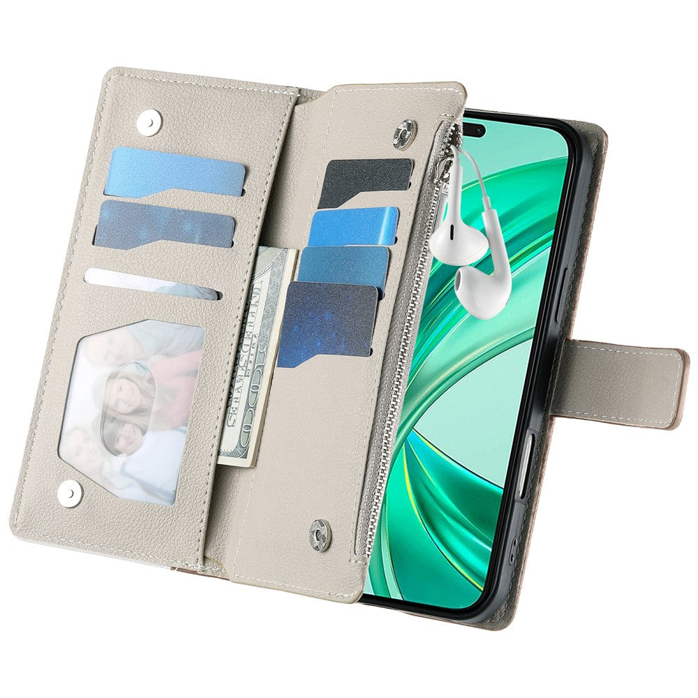 For Honor X8c 4G Case Zipper Wallet Color Splicing Leather Flip Phone Cover with Straps