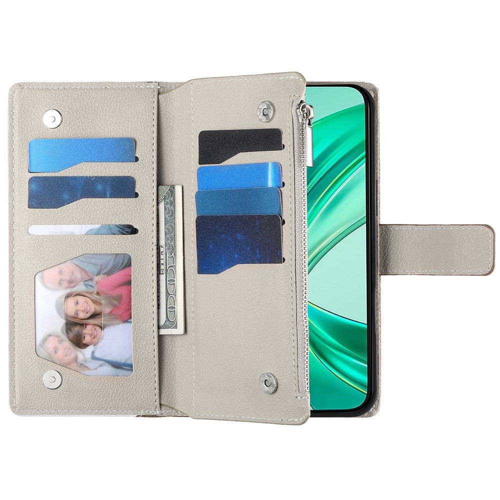 For Honor X8c 4G Case Zipper Wallet Color Splicing Leather Flip Phone Cover with Straps