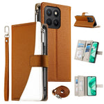 For Honor X8c 4G Case Zipper Wallet Color Splicing Leather Flip Phone Cover with Straps