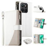 For Honor X8c 4G Case Zipper Wallet Color Splicing Leather Flip Phone Cover with Straps
