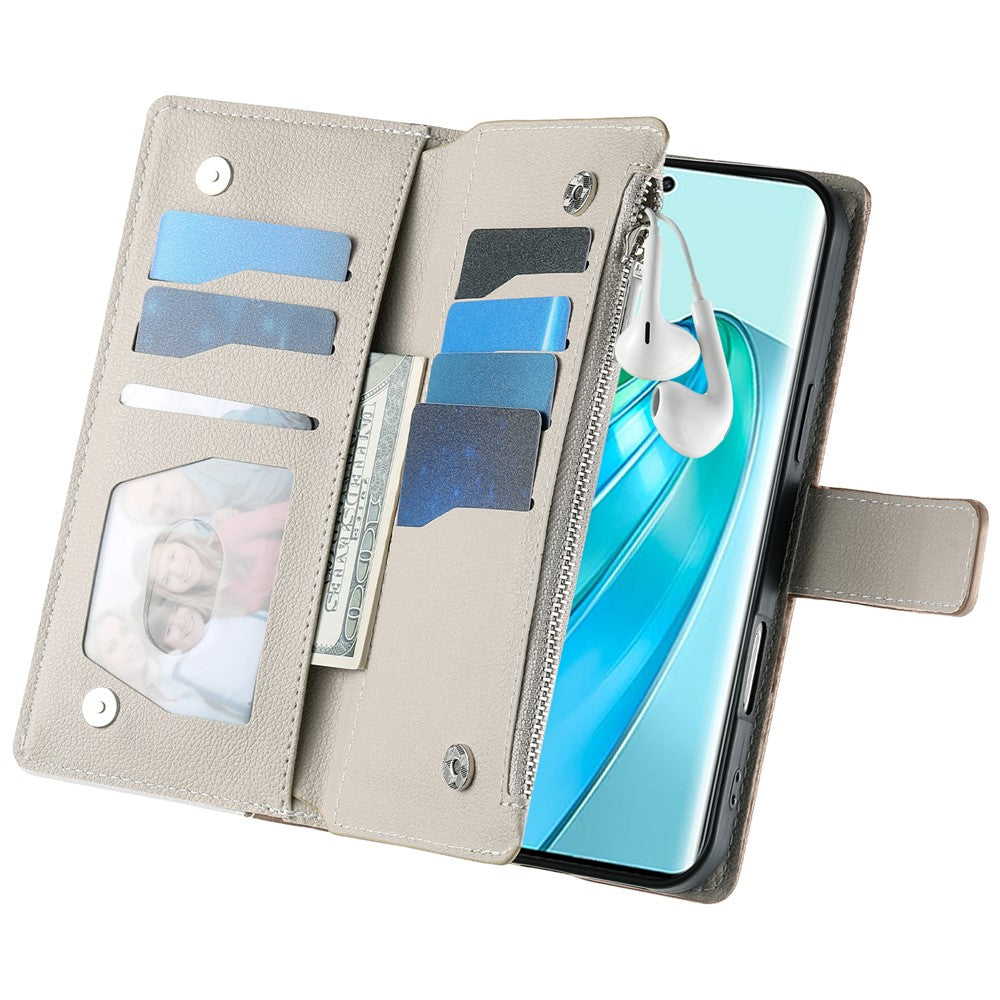 For Honor Magic7 Lite 5G / X9c 5G / X60 Pro 5G Case Zipper Wallet Color Splicing Leather Flip Phone Cover with Straps