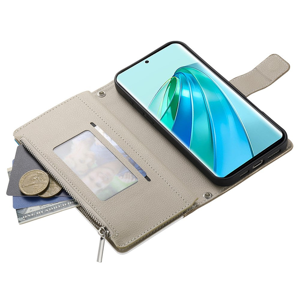 For Honor Magic7 Lite 5G / X9c 5G / X60 Pro 5G Case Zipper Wallet Color Splicing Leather Flip Phone Cover with Straps