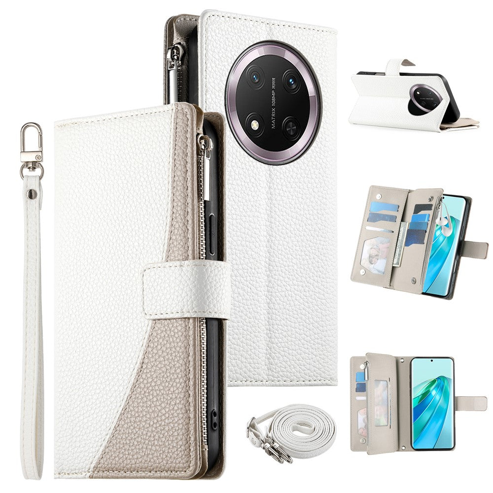 For Honor Magic7 Lite 5G / X9c 5G / X60 Pro 5G Case Zipper Wallet Color Splicing Leather Flip Phone Cover with Straps