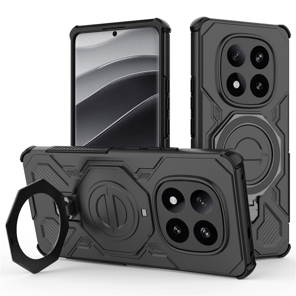 For Xiaomi Redmi Note 14 Pro+ 5G Magnetic Case Rotating Metal Kickstand Shockproof PC + TPU Phone Back Cover