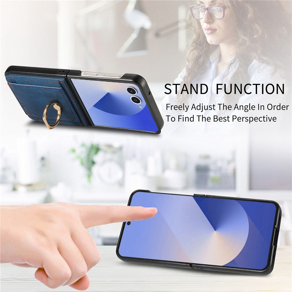 For Samsung Galaxy Z Flip7 5G Phone Case Leather Back Cover with Card Slots Kickstand