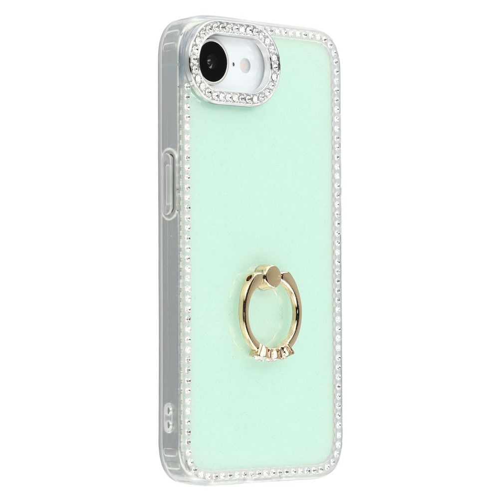 For iPhone 17e / 16e Case with Ring Kickstand Rhinestone Edge TPU + PC IMD Phone Cover