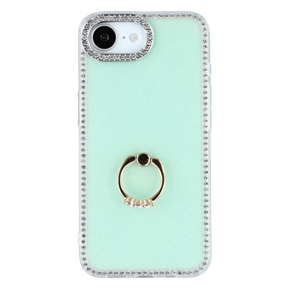 For iPhone 17e / 16e Case with Ring Kickstand Rhinestone Edge TPU + PC IMD Phone Cover
