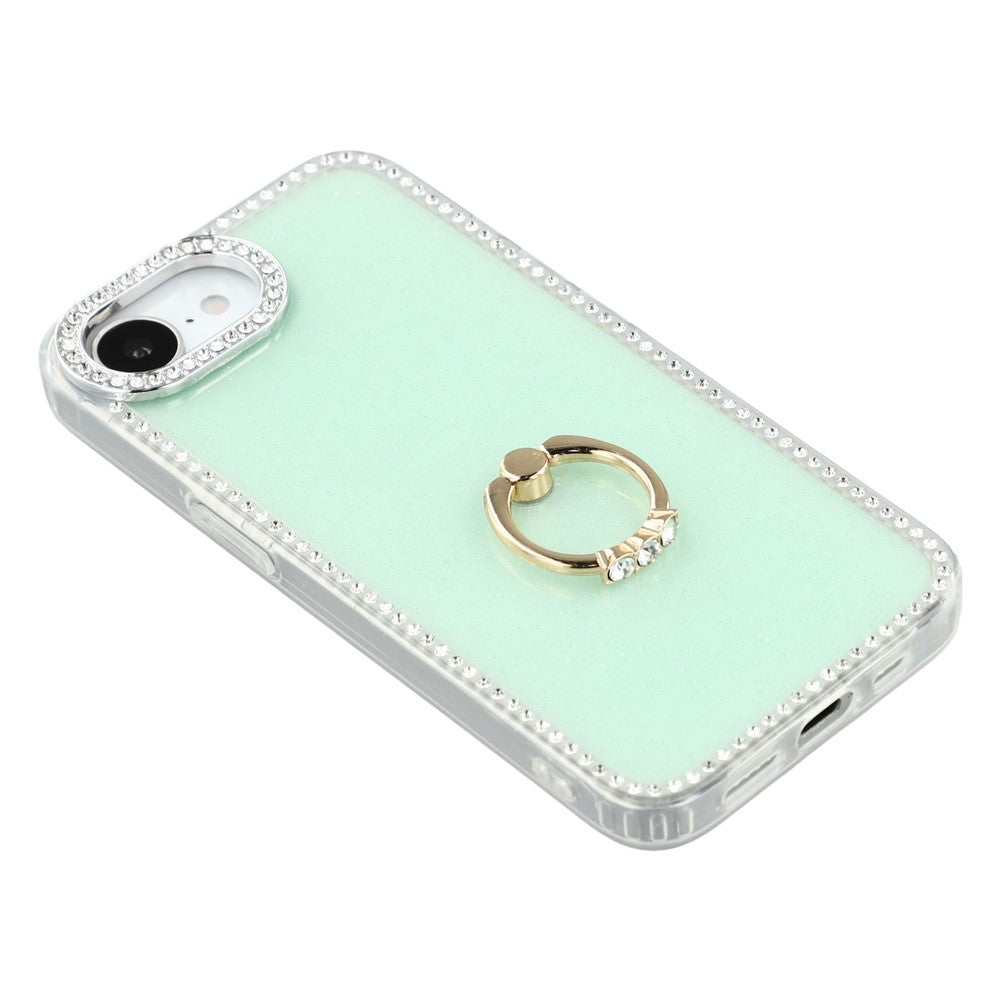 For iPhone 17e / 16e Case with Ring Kickstand Rhinestone Edge TPU + PC IMD Phone Cover
