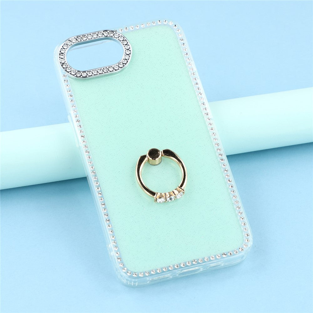 For iPhone 17e / 16e Case with Ring Kickstand Rhinestone Edge TPU + PC IMD Phone Cover