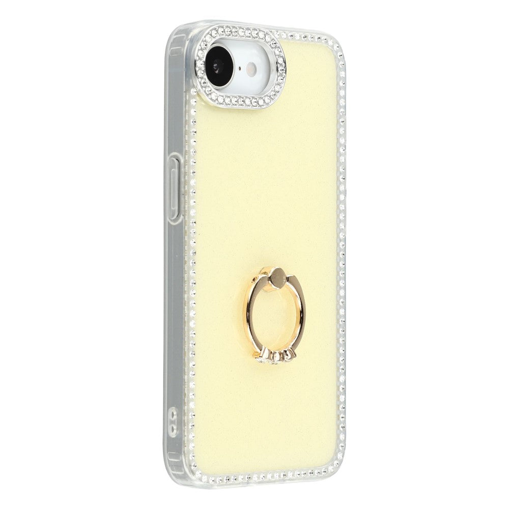 For iPhone 17e / 16e Case with Ring Kickstand Rhinestone Edge TPU + PC IMD Phone Cover