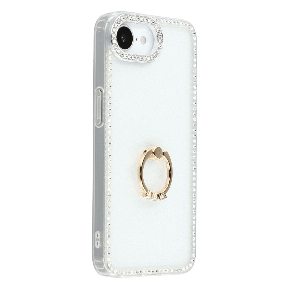 For iPhone 17e / 16e Case with Ring Kickstand Rhinestone Edge TPU + PC IMD Phone Cover